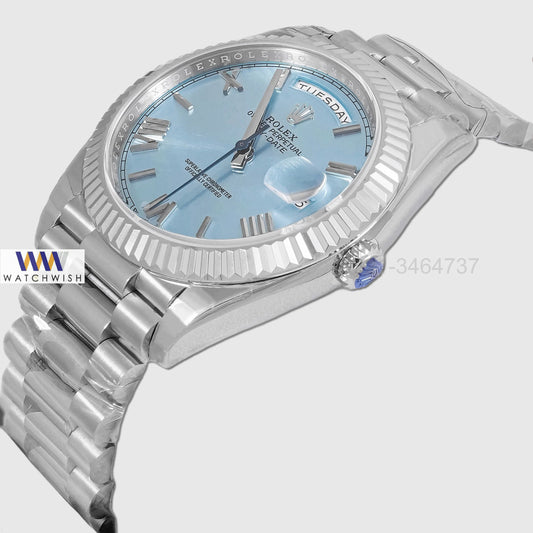 LATEST COLLECTION 40 SILVER WITH SKY BLUE DIAL & ROMAN FIGURE AUTOMATIC WATCH GS MADE