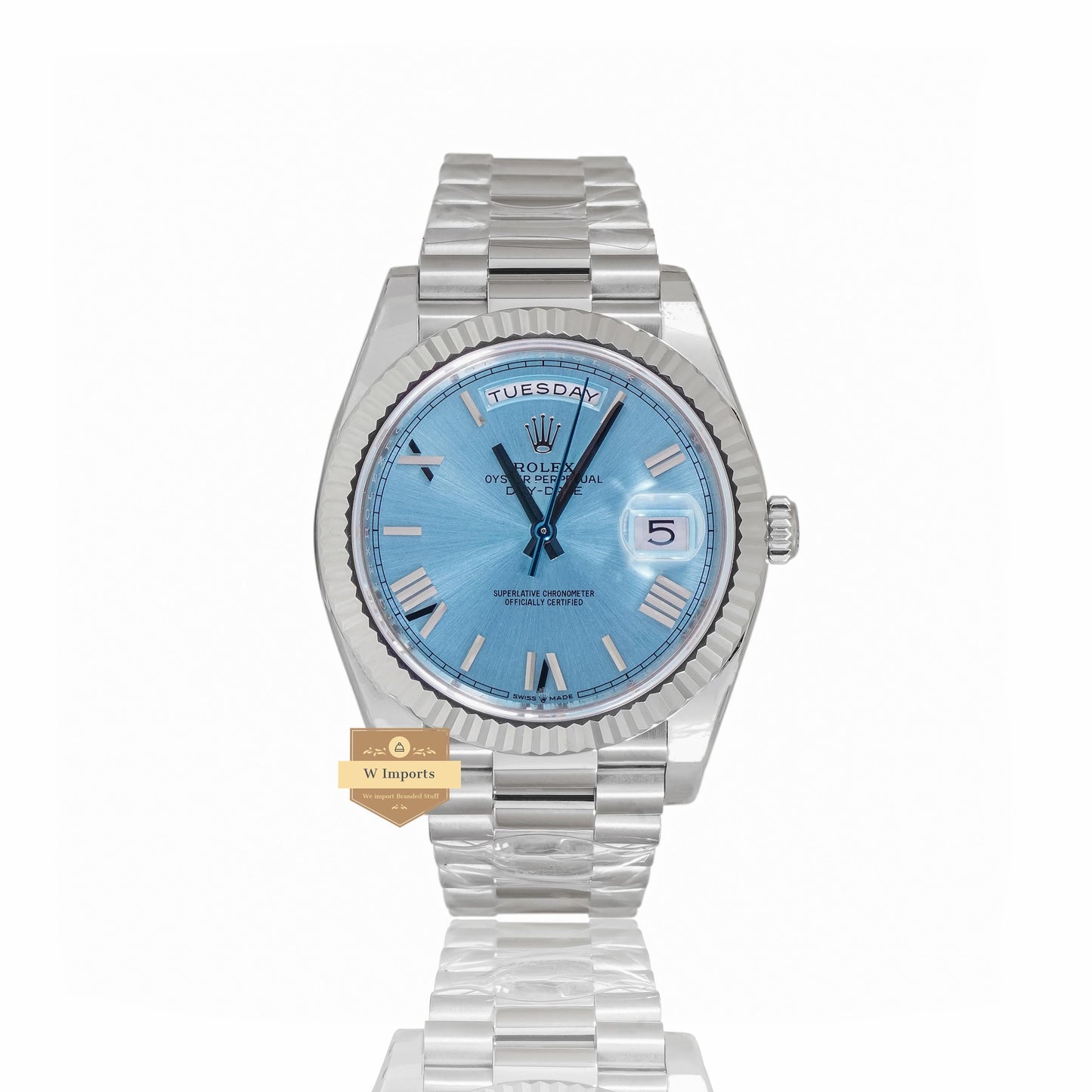 LATEST COLLECTION 40 SILVER WITH SKY BLUE DIAL & ROMAN FIGURE AUTOMATIC WATCH EW MADE
