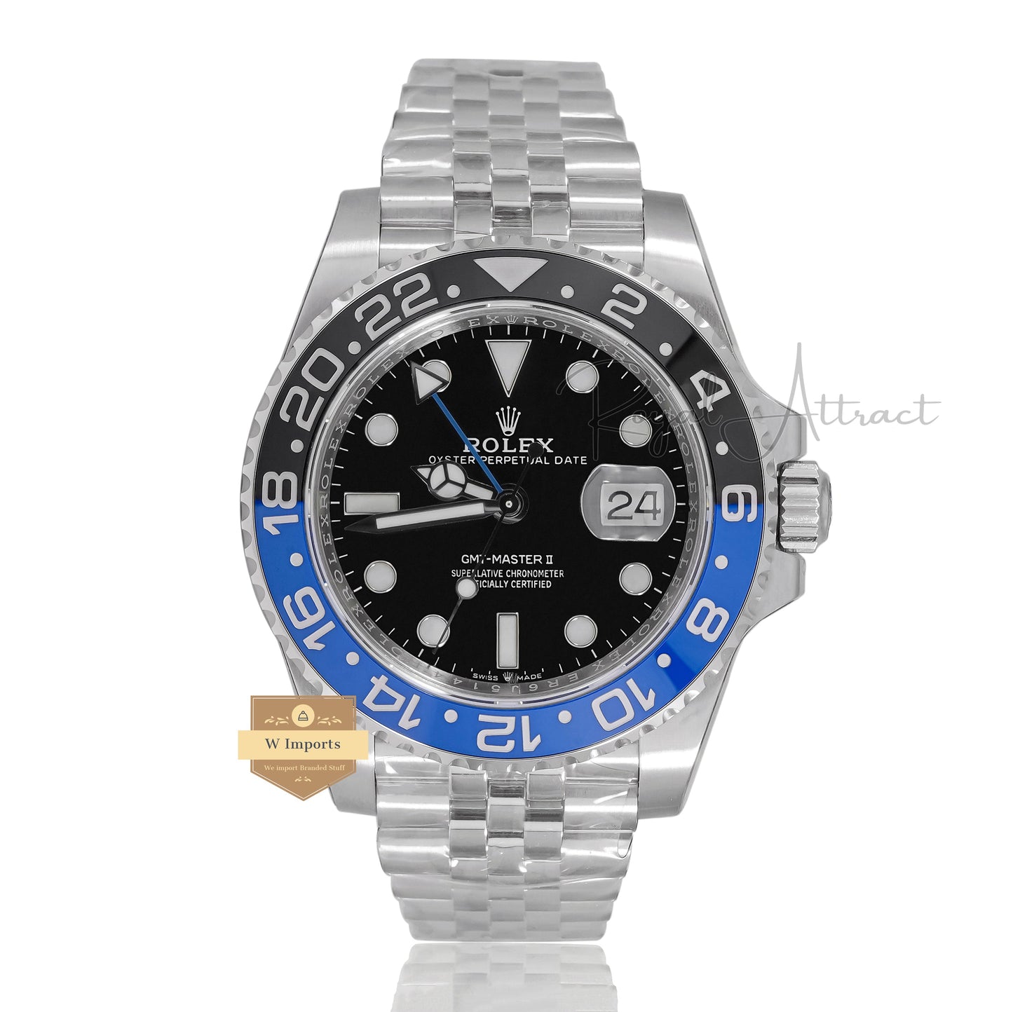 LATEST COLLECTION GMT 40 SILVER WITH BLACK DIAL & BEZEL AUTOMATIC WATCH EW MADE