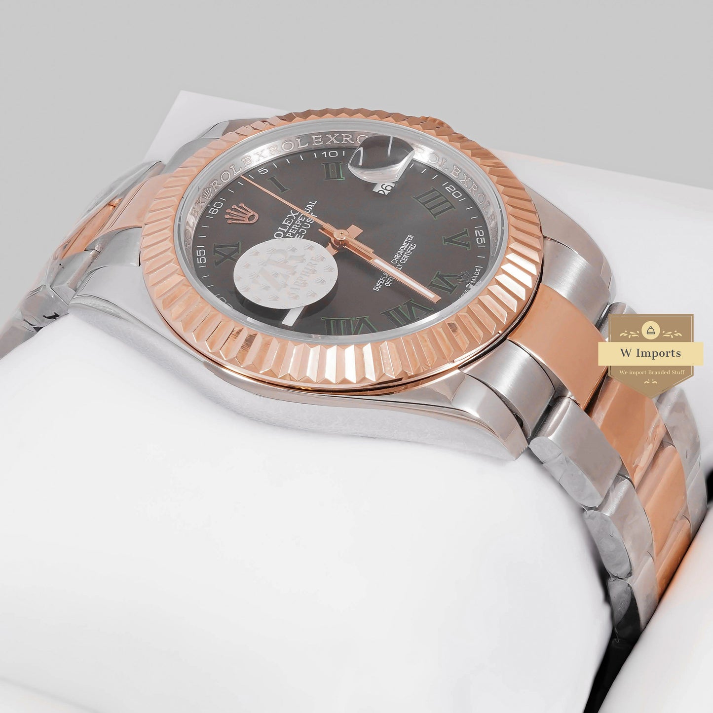 LATEST COLLECTION 41 TWO TONE ROSE GOLD WITH GREY DIAL & GREEN ROMAN INDEX AUTOMATIC WATCH ZR FACTORY