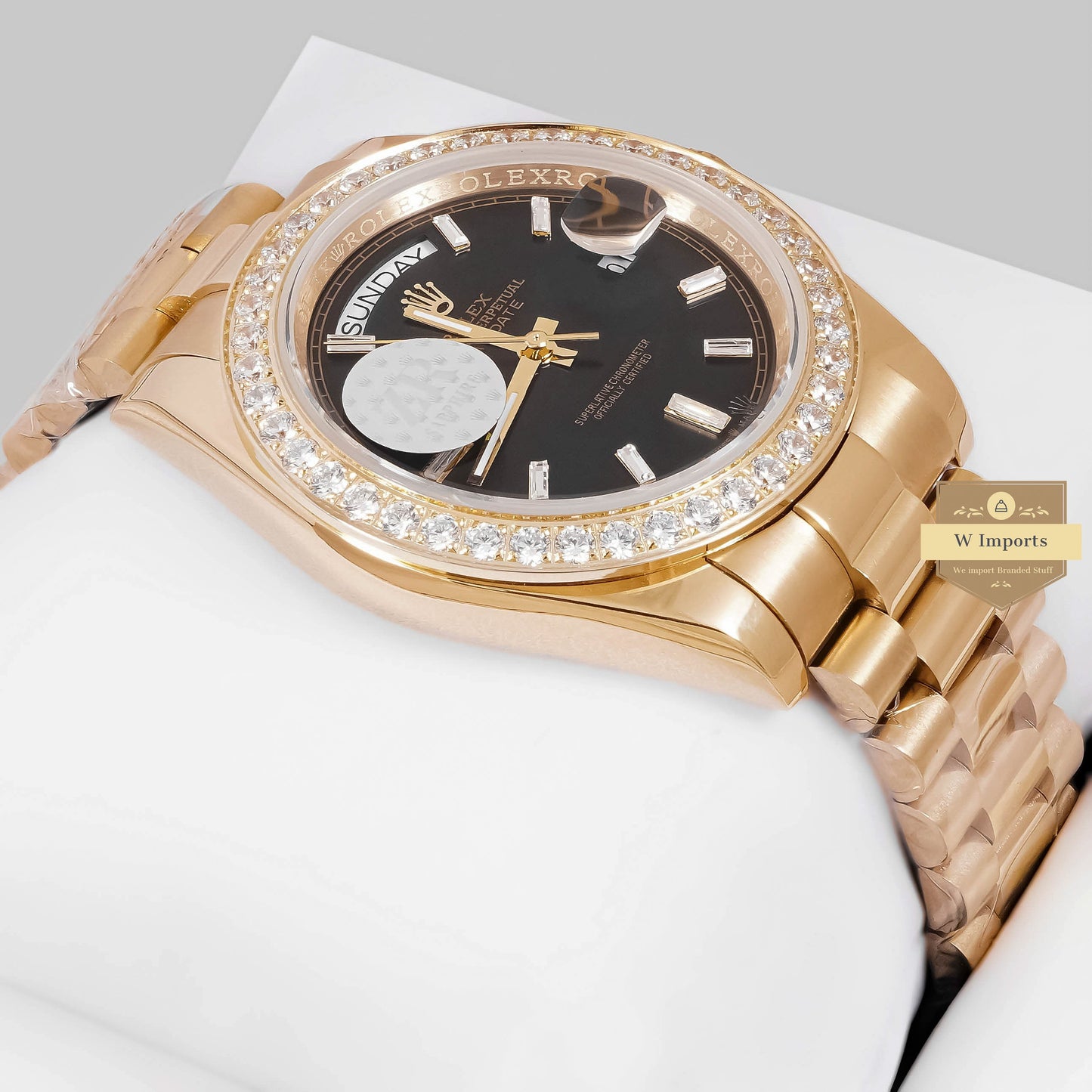 LATEST COLLECTION 40 YELLOW GOLD WITH BLACK DIAL STONE BEZEL AUTOMATIC WATCH ZR FACTORY