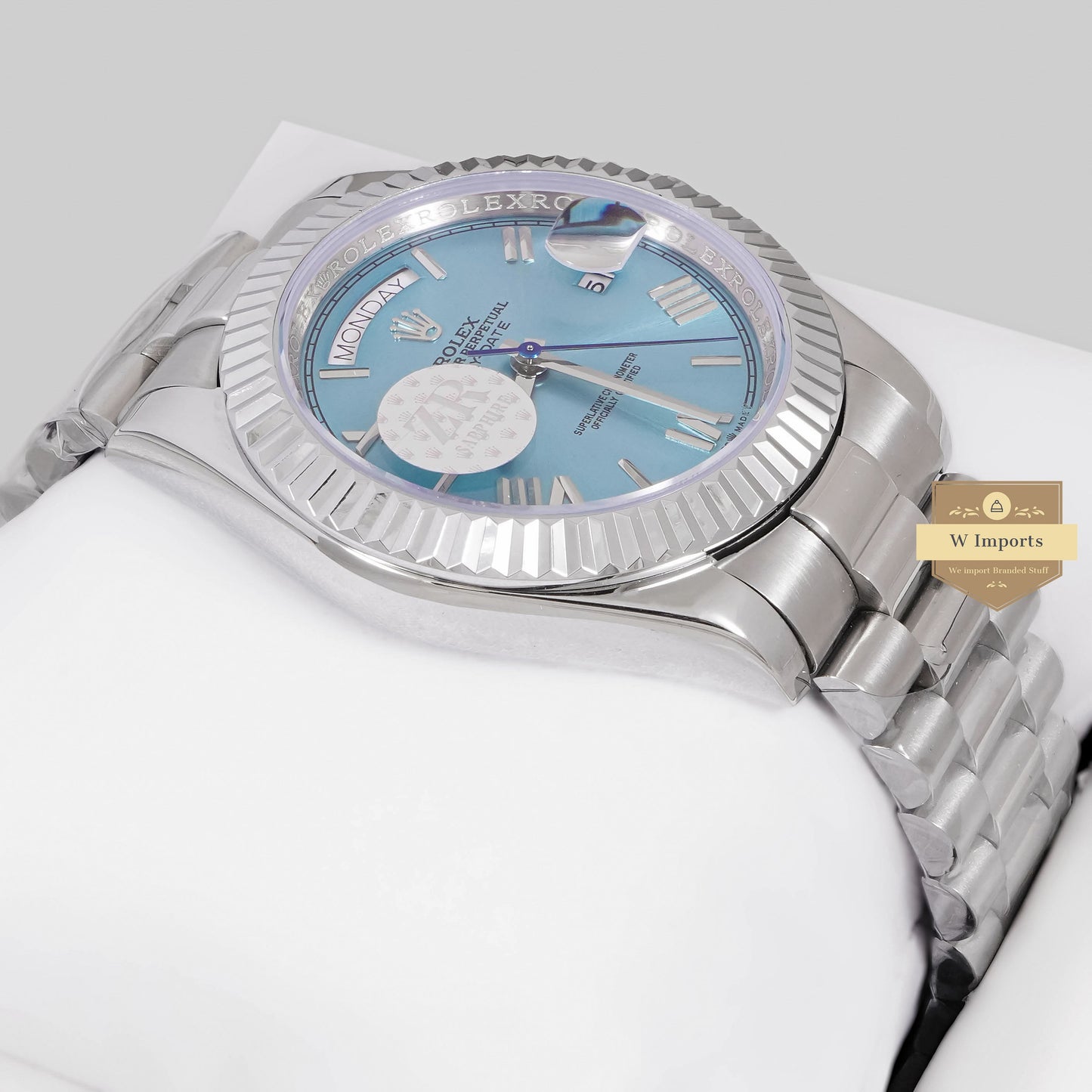 LATEST COLLECTION 40 SILVER CHAIN WITH BLUE DIAL & FLUTED BEZEL AUTOMATIC WATCH ZR FACTORY