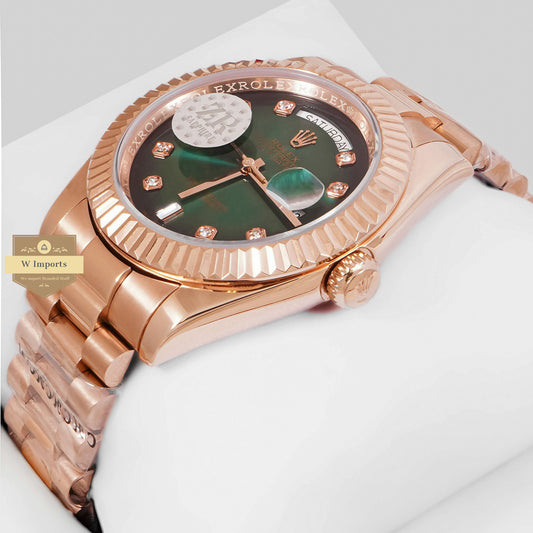 LATEST COLLECTION 40 ROSE GOLD WITH GREEN DIAL STONE FIGURE  ZR FACTORY