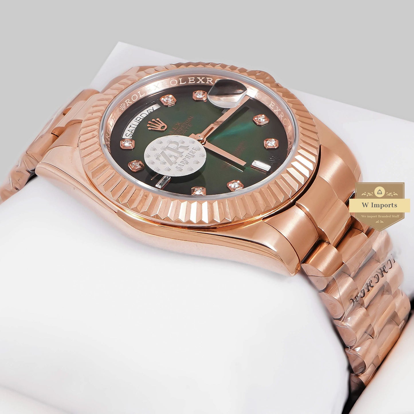 LATEST COLLECTION 40 ROSE GOLD WITH GREEN DIAL STONE FIGURE  ZR FACTORY