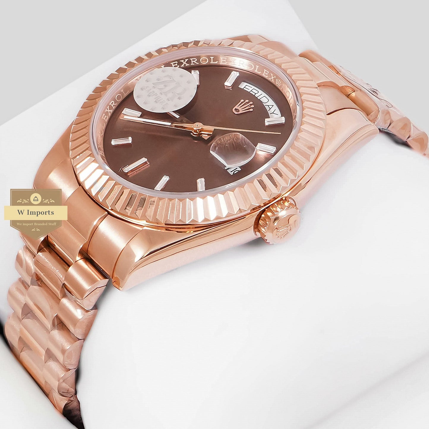 LATEST COLLECTION 40 ROSE GOLD WITH BROWN DIAL STONE FIGURE & FLUTED BEZEL ZR FACTORY