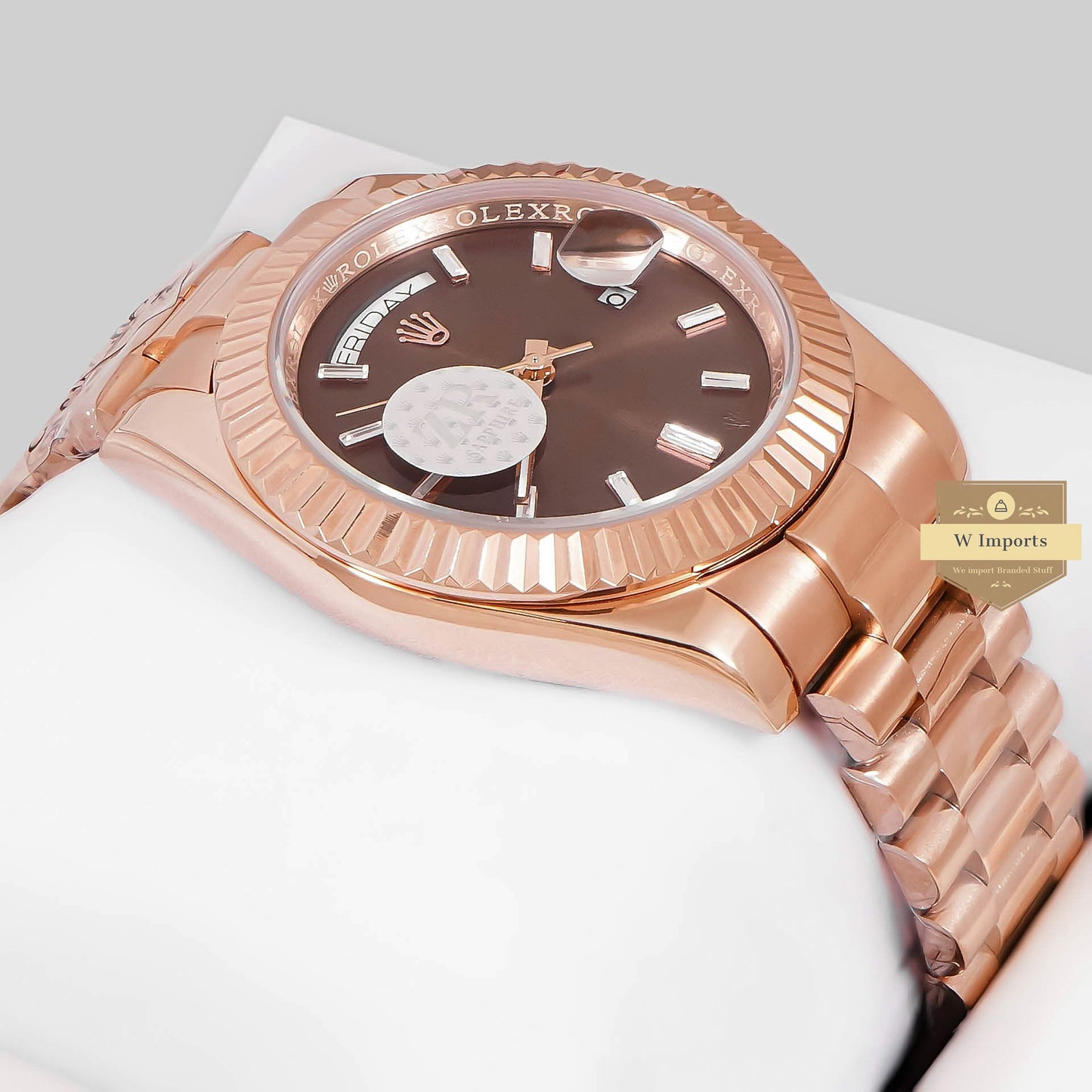 LATEST COLLECTION 40 ROSE GOLD WITH BROWN DIAL STONE FIGURE & FLUTED BEZEL ZR FACTORY