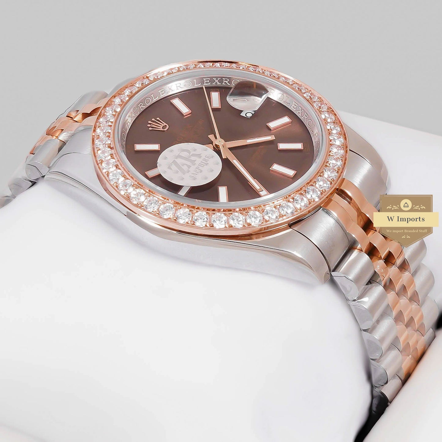 LATEST COLLECTION 41 TWO TONE ROSE GOLD WITH BROWN DIAL STONE BEZEL ZR FACTORY