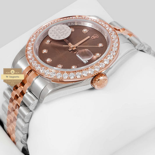 LATEST COLLECTION 41 TWO TONE ROSE GOLD WITH BROWN DIAL STONE BEZEL ZR FACTORY