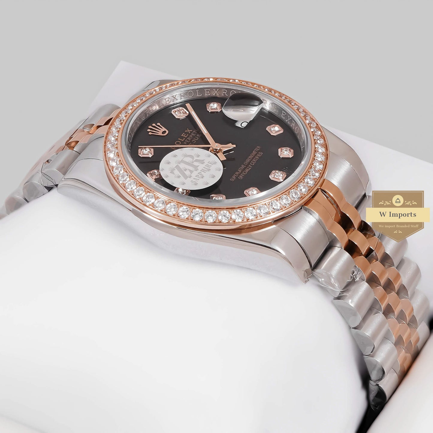 LATEST COLLECTION 36 TWO TONE ROSE GOLD WITH BLACK DIAL STONE BEZEL & FIGURE AUTOMATIC WATCH ZR FACTORY