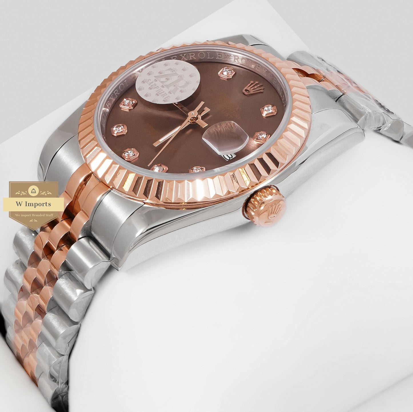 LATEST COLLECTION 36 ROSE GOLD TWO TONE WITH BROWN DIAL & STONE FIGURE ZR FACTORY