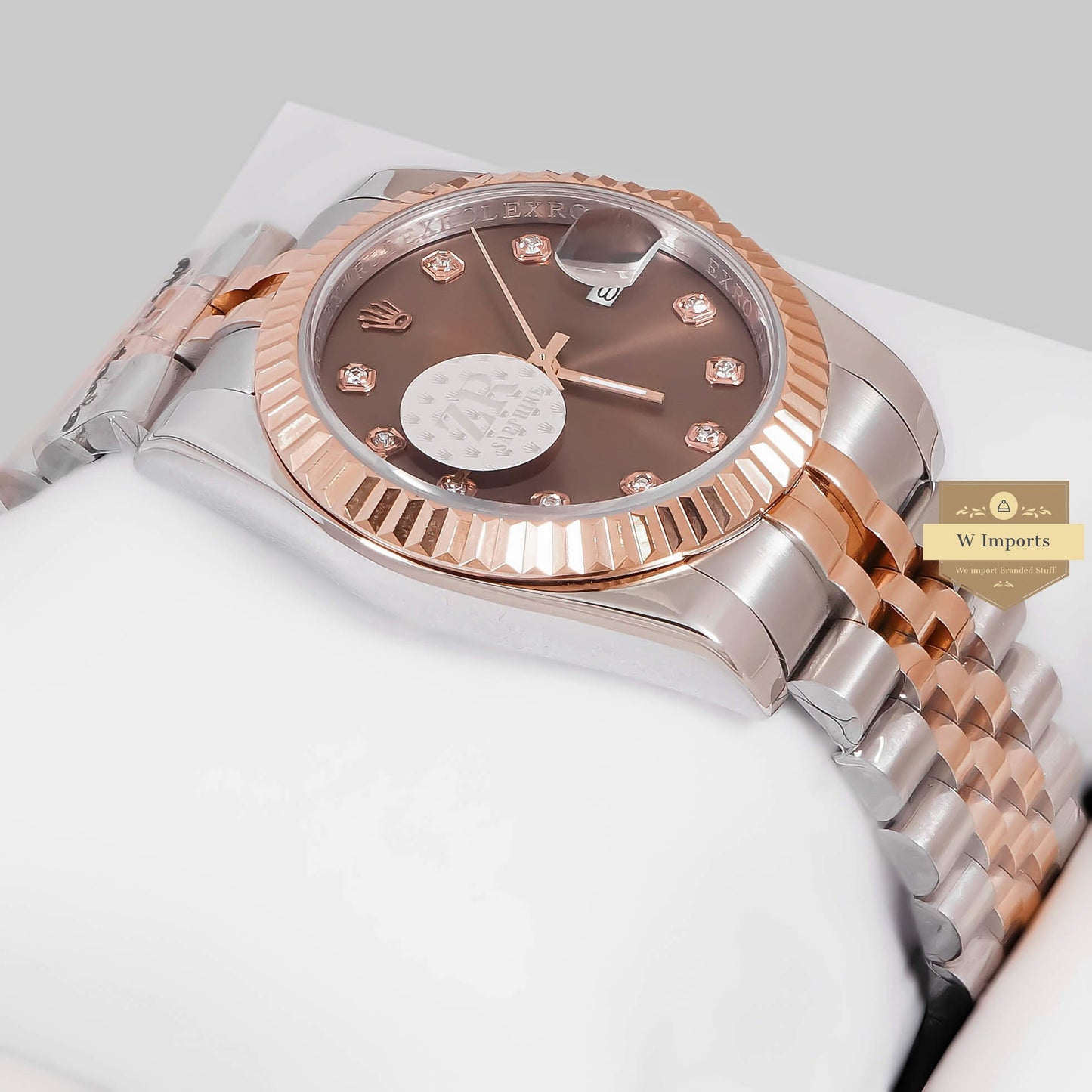 LATEST COLLECTION 36 ROSE GOLD TWO TONE WITH BROWN DIAL & STONE FIGURE ZR FACTORY