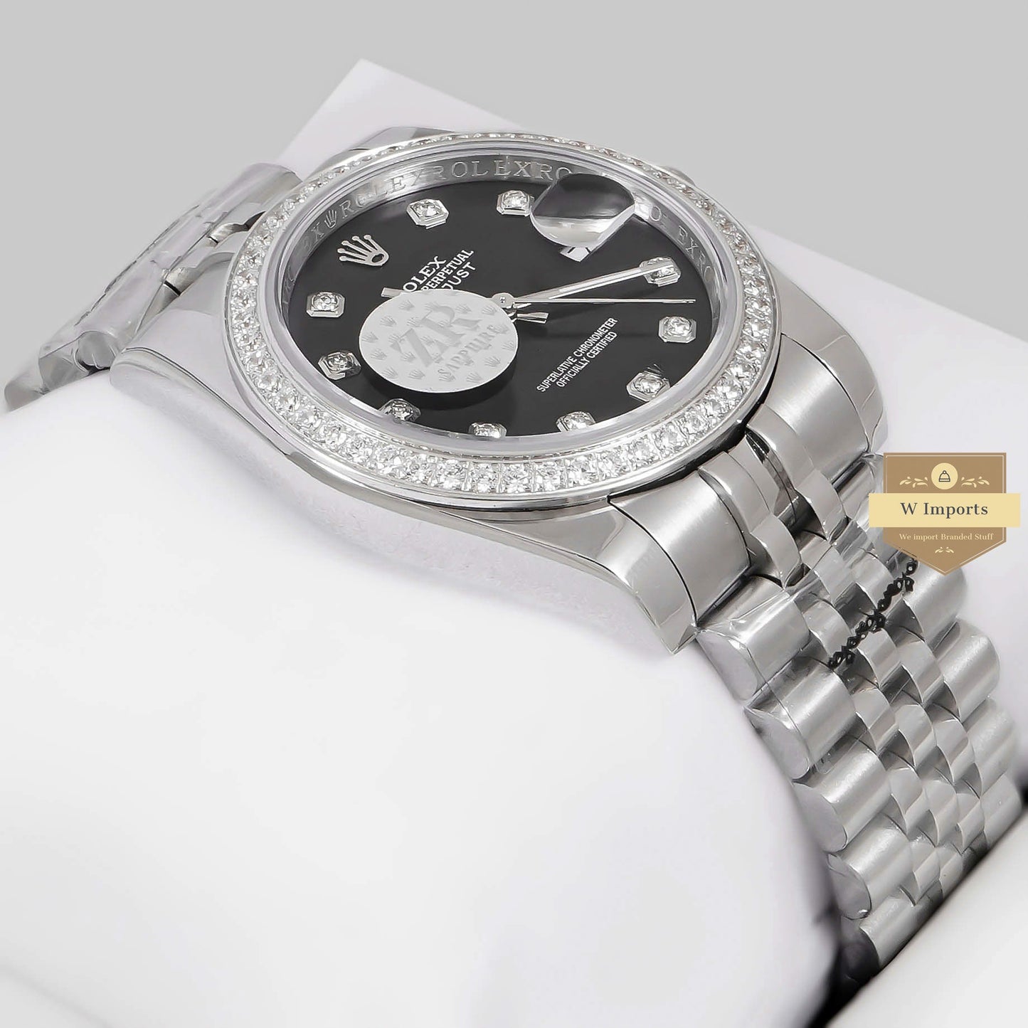 LATEST COLLECTION 36 SILVER WITH BLACK DIAL & STONE BEZEL AUTOMATIC WATCH ZR FACTORY