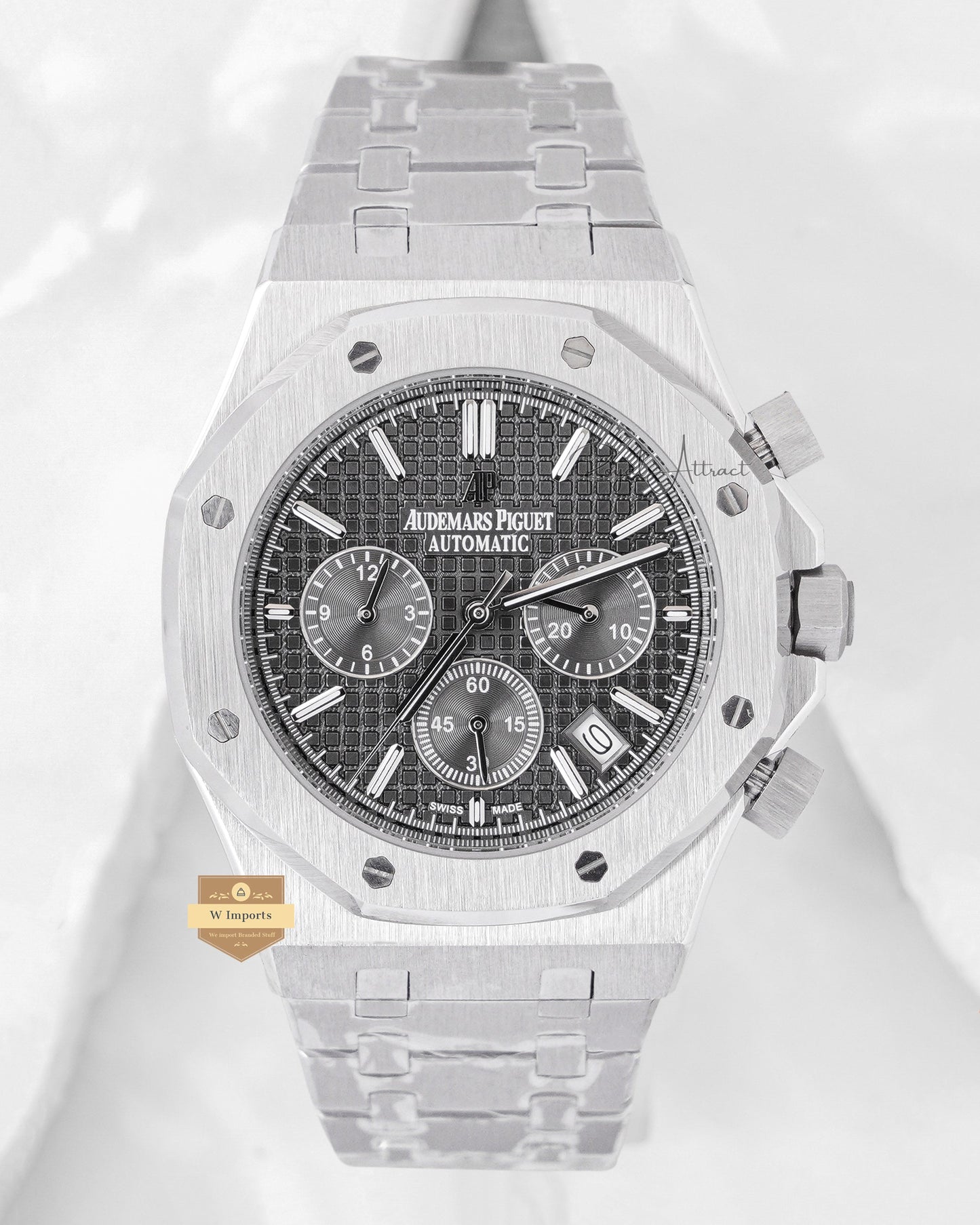 Latest Collection Chronograph Silver With Black Dial Chain Watch