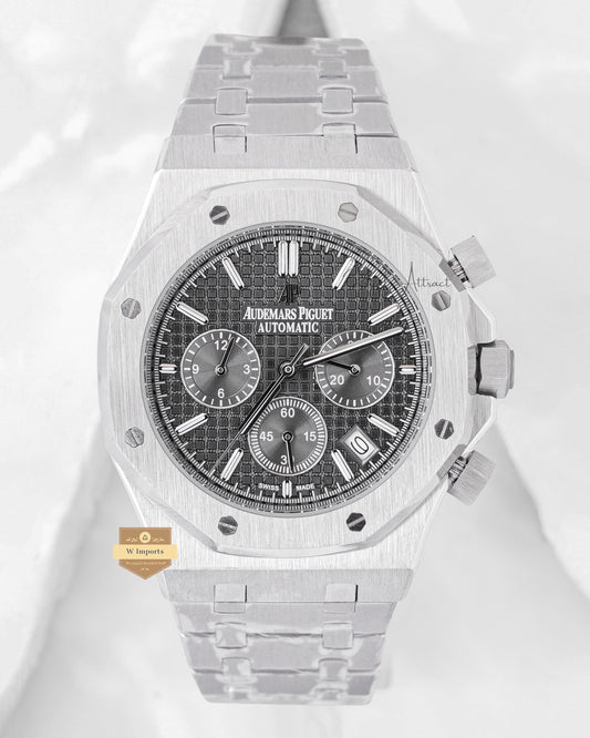 Latest Collection Chronograph Silver With Black Dial Chain Watch