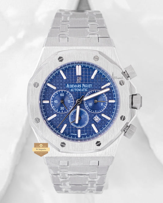 Latest Collection Chronograph Silver With Blue Dial Chain Watch