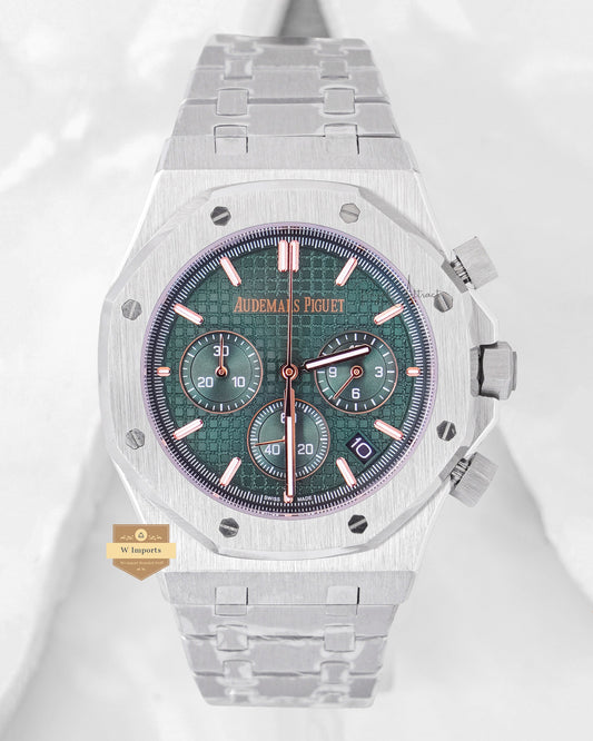 Latest Collection Chronograph Silver With Green Dial Chain Watch