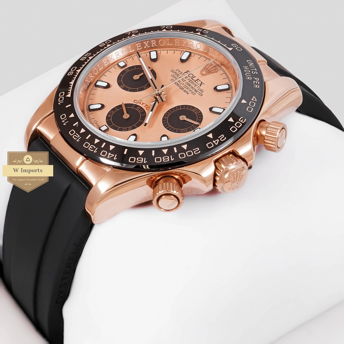 LATEST COLLECTION CHRONOGRAPH 40 ROSE GOLD CASE WITH DIAL & BLACK RUBBER STRAP ZR FACTORY