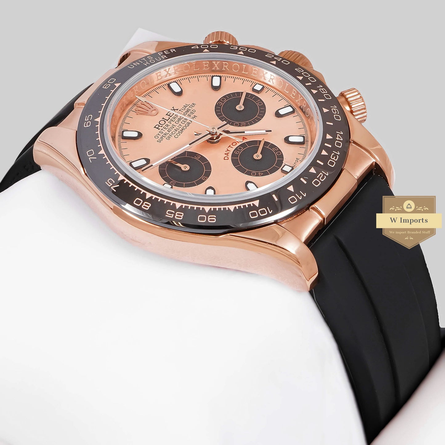 LATEST COLLECTION CHRONOGRAPH 40 ROSE GOLD CASE WITH DIAL & BLACK RUBBER STRAP ZR FACTORY