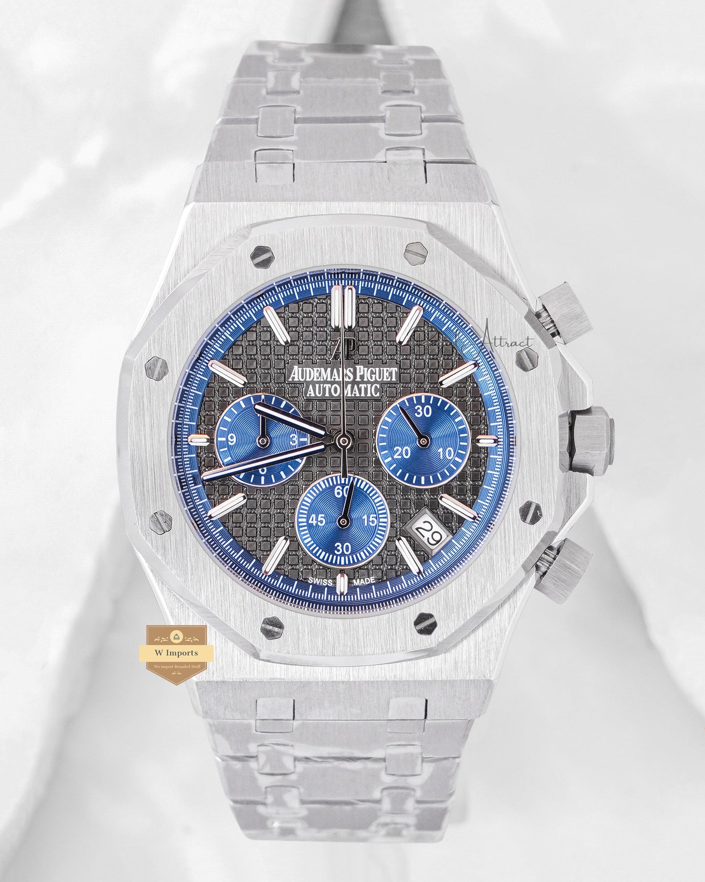 Latest Collection Chronograph Silver With Gray Dial Chain Watch