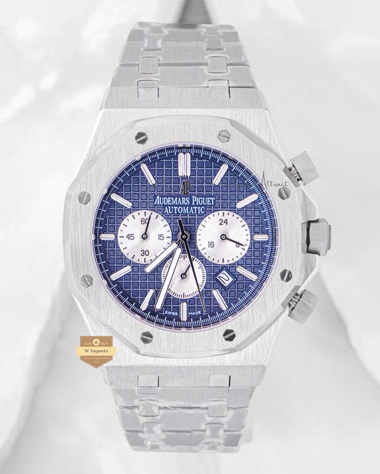 Latest Collection Chronograph Silver With Blue Dial Chain Watch