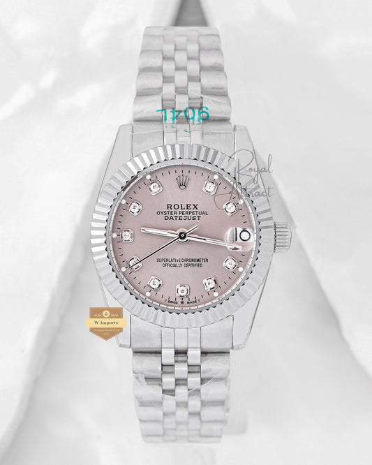 Latest Ladies Collection 31 Silver With Gray Dial Fluted Bezel & Stone Index Automatic Watch ZR Factory