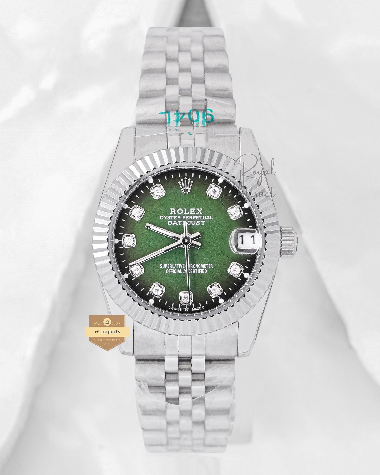 Latest Ladies Collection 31 Silver With Green Dial Stone Index Automatic Watch ZR Factory