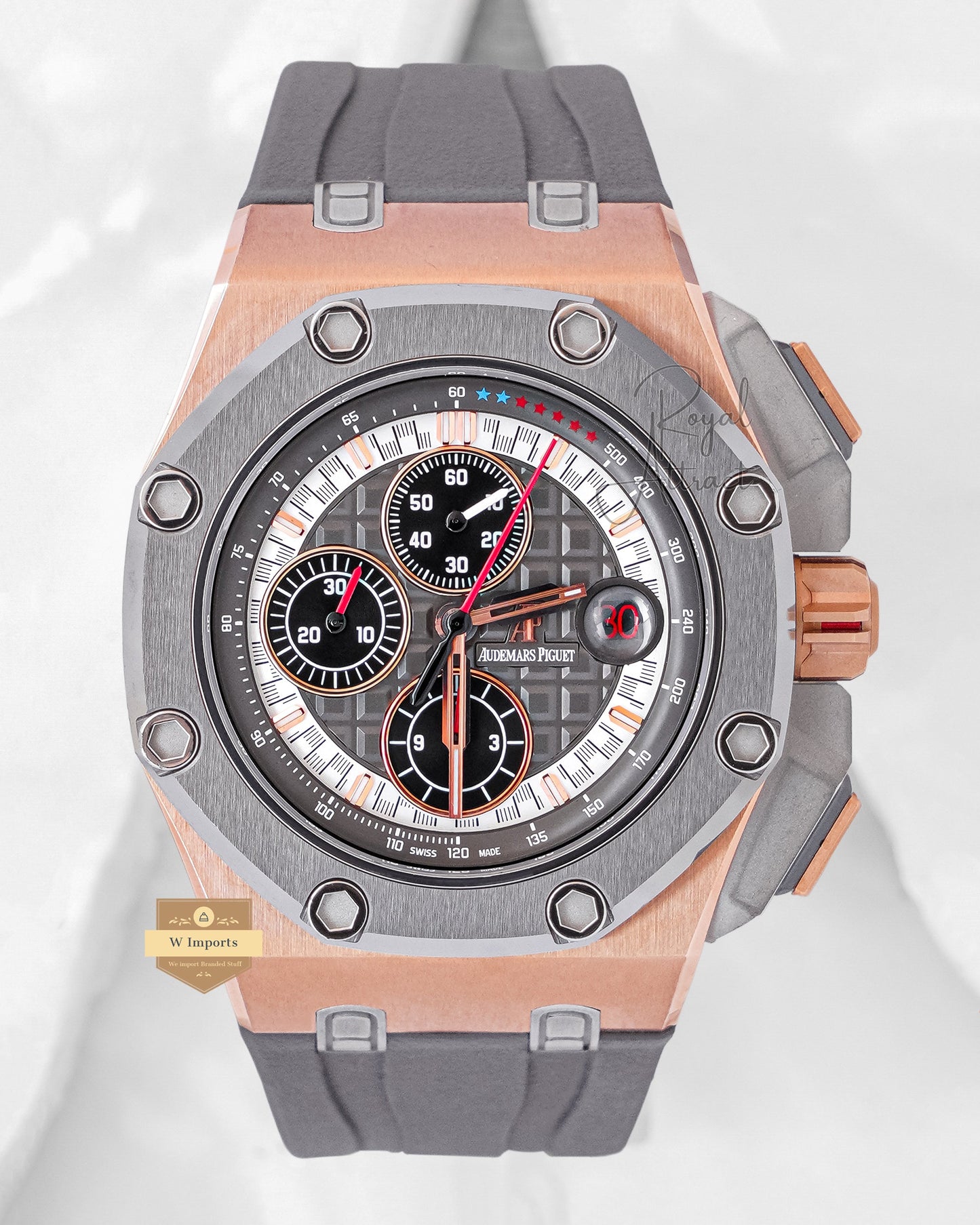 Latest Premium Automatic Chronograph Rose Gold Case With Gray Dial & Rubber Strap