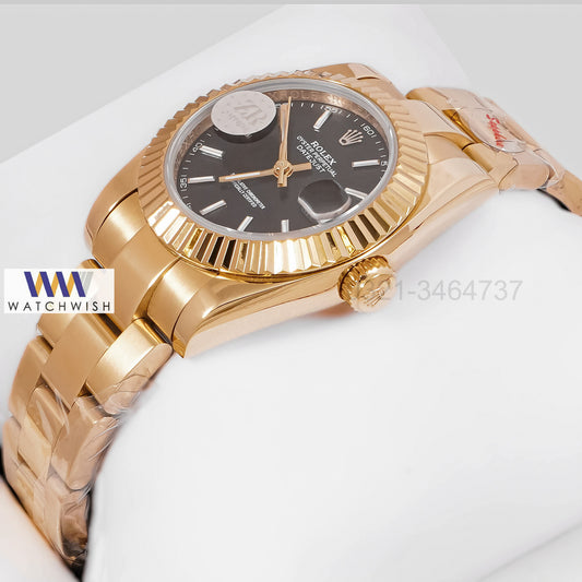 LATEST LADIES COLLECTION 31 YELLOW GOLD WITH BLACK DIAL AUTOMATIC WATCH ZR FACTORY