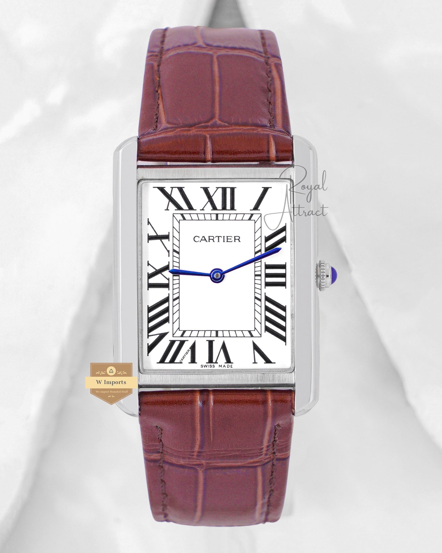 Latest Collection Silver Case With White Dial & Brown Leather Strap Watch