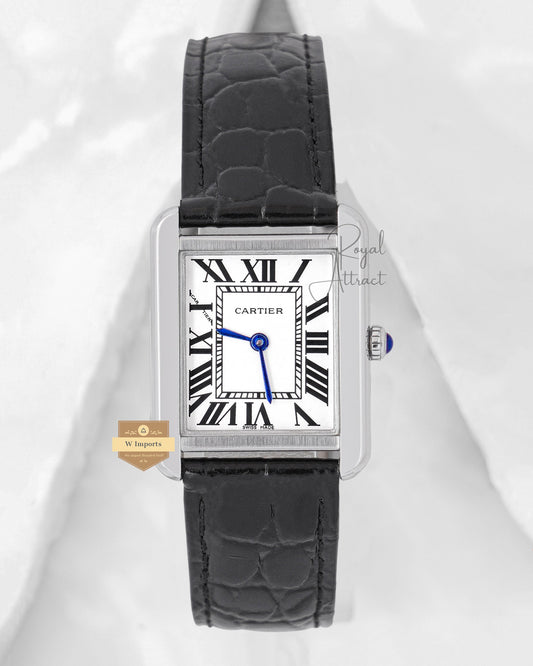 Latest Collection Silver Case With White Dial & Black Leather Strap Ladies Watch