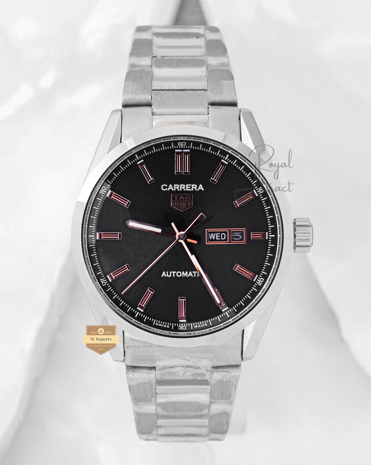 Latest Collection Silver With Black Dial Rose gold Index Automatic Watch
