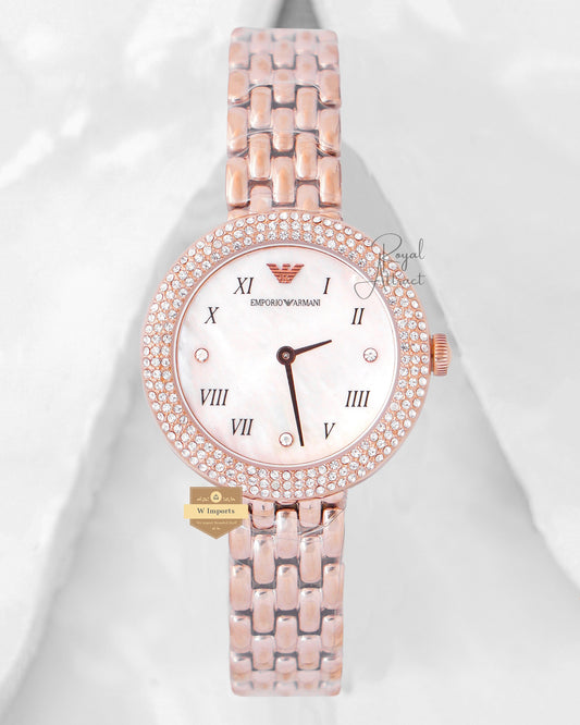 Latest Collection Rose Gold Stone Bezel Ladies Watch With Complete Brand Box