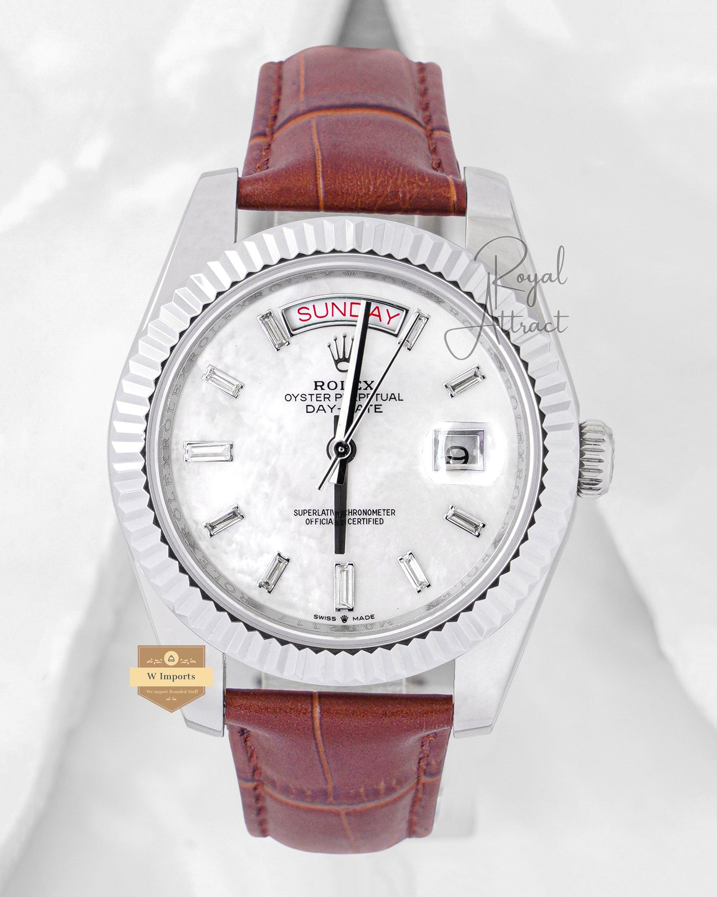 Latest Collection 40 Silver Case With Marble Dial & Leather Strap Automatic Watch Yz Factory