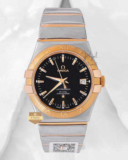 Latest Collection Two Tone Yellow Gold With Black Dial Chain Watch