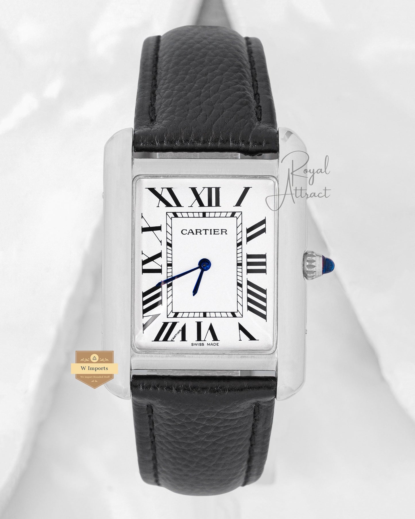 Latest Collection Silver Case With White Dial & Black Leather Strap Watch