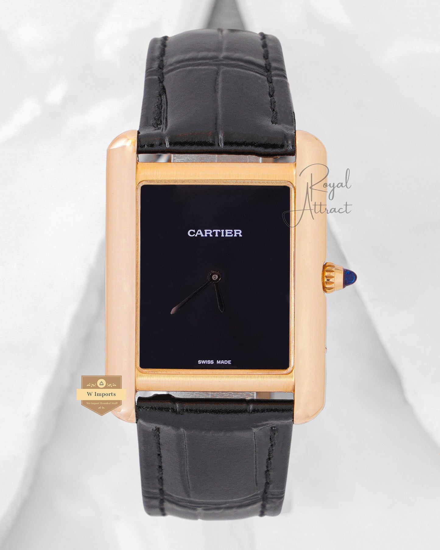 Latest Collection Yellow Gold Case With Black Dial & Leather Strap Watch