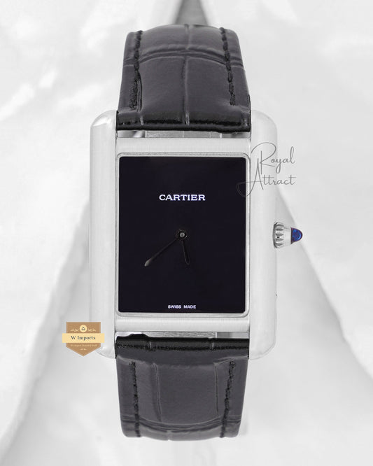 Latest Collection Silver Case With Black Dial & Leather Strap Watch