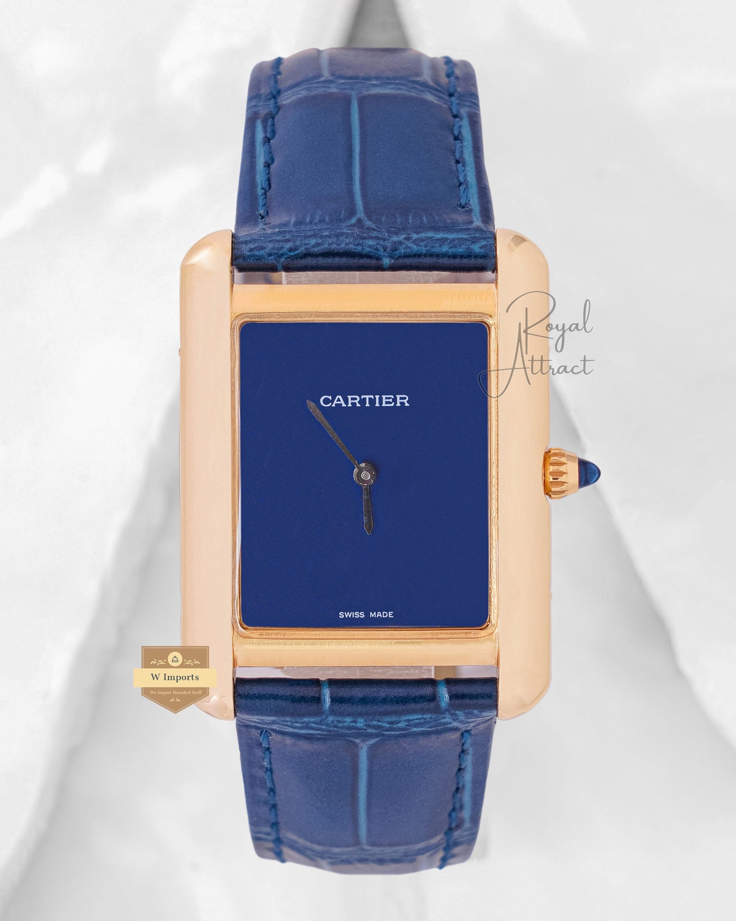 Latest Collection Yellow Gold Case With Blue Dial & Leather Strap Watch