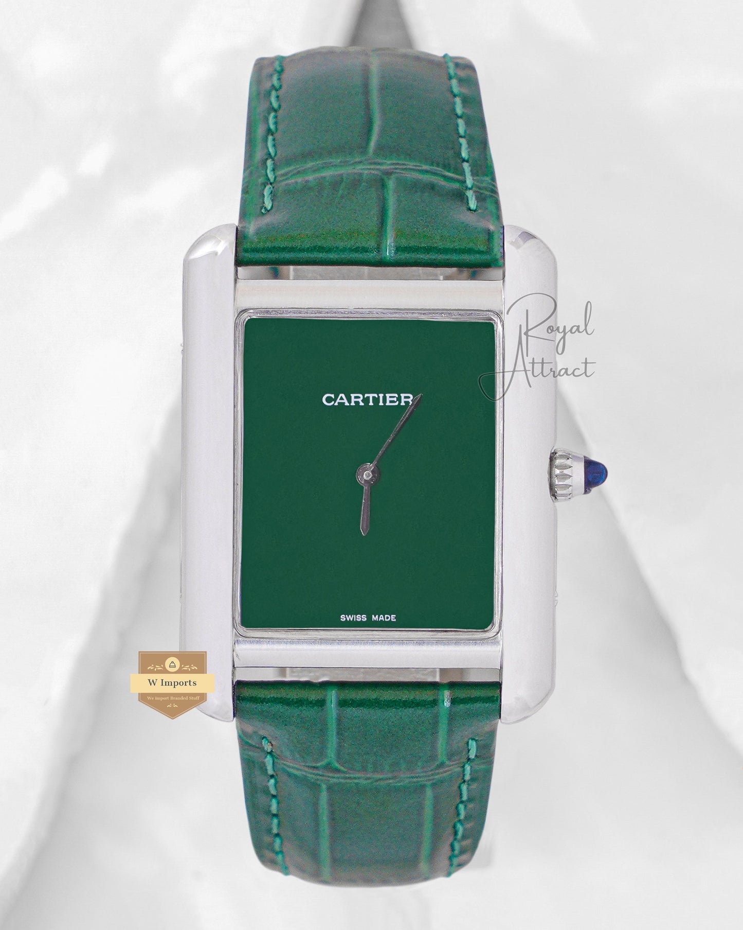Latest Collection Silver Case With Green Dial & Leather Strap Watch