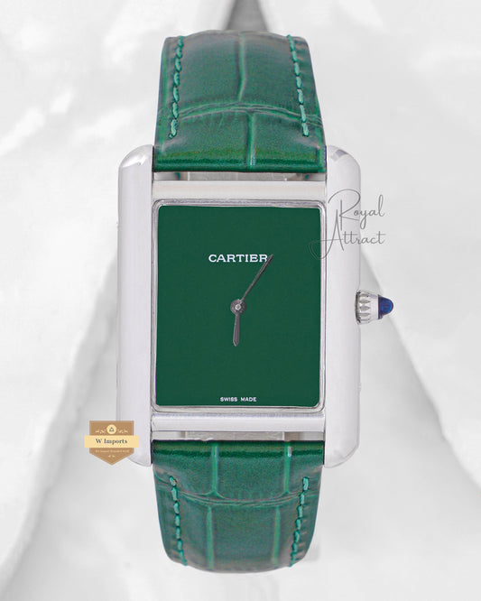 Latest Collection Silver Case With Green Dial & Leather Strap Watch