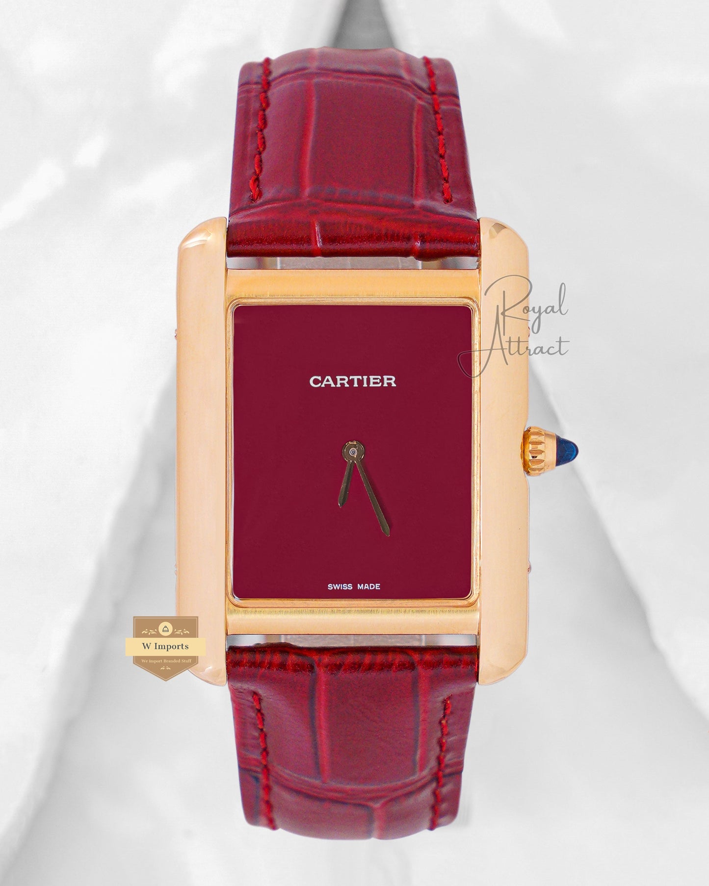 Latest Collection Yellow Gold Case With Maroon Dial & Leather Strap Watch