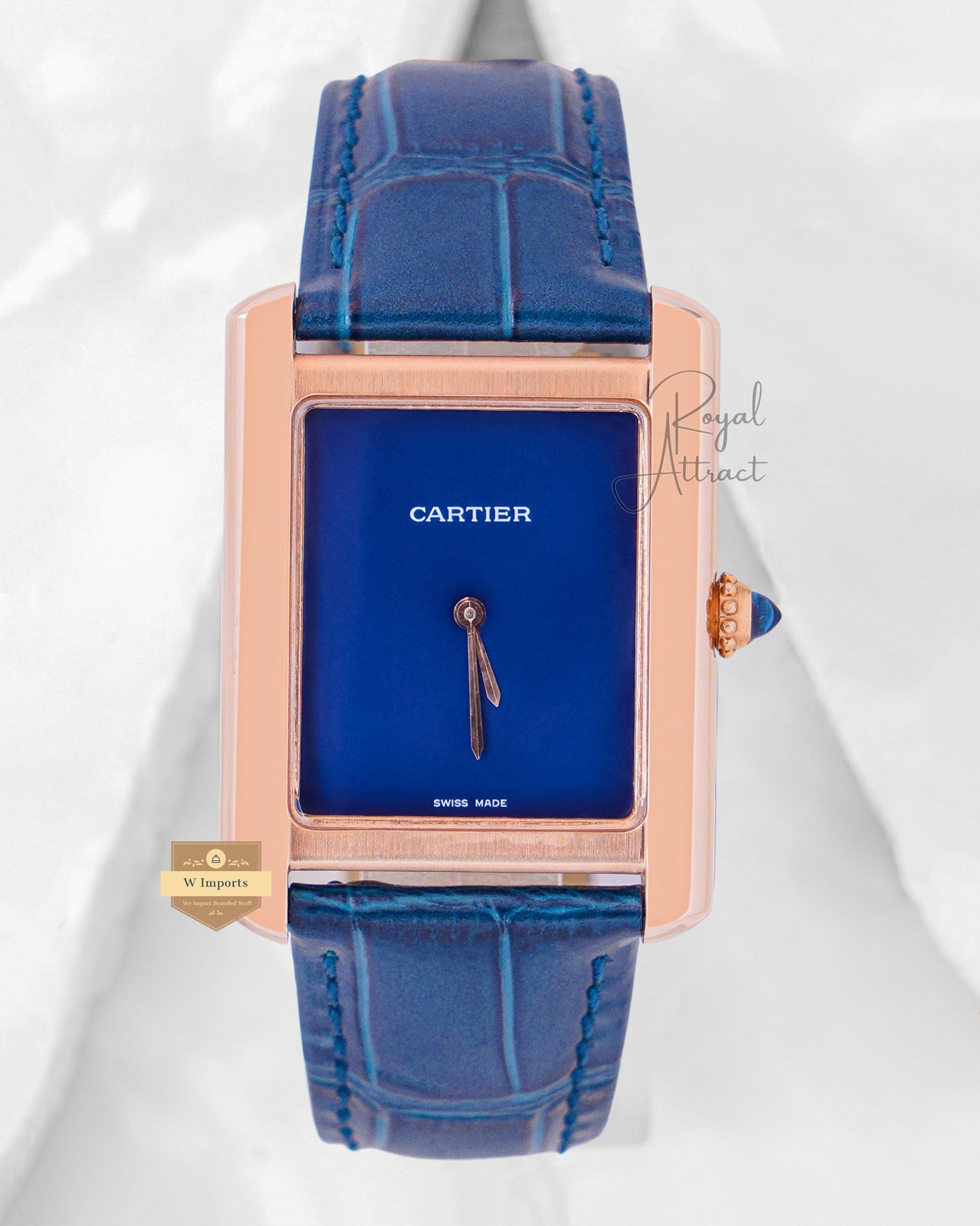 Latest Collection Rose Gold Case With Blue Dial & Leather Strap Watch
