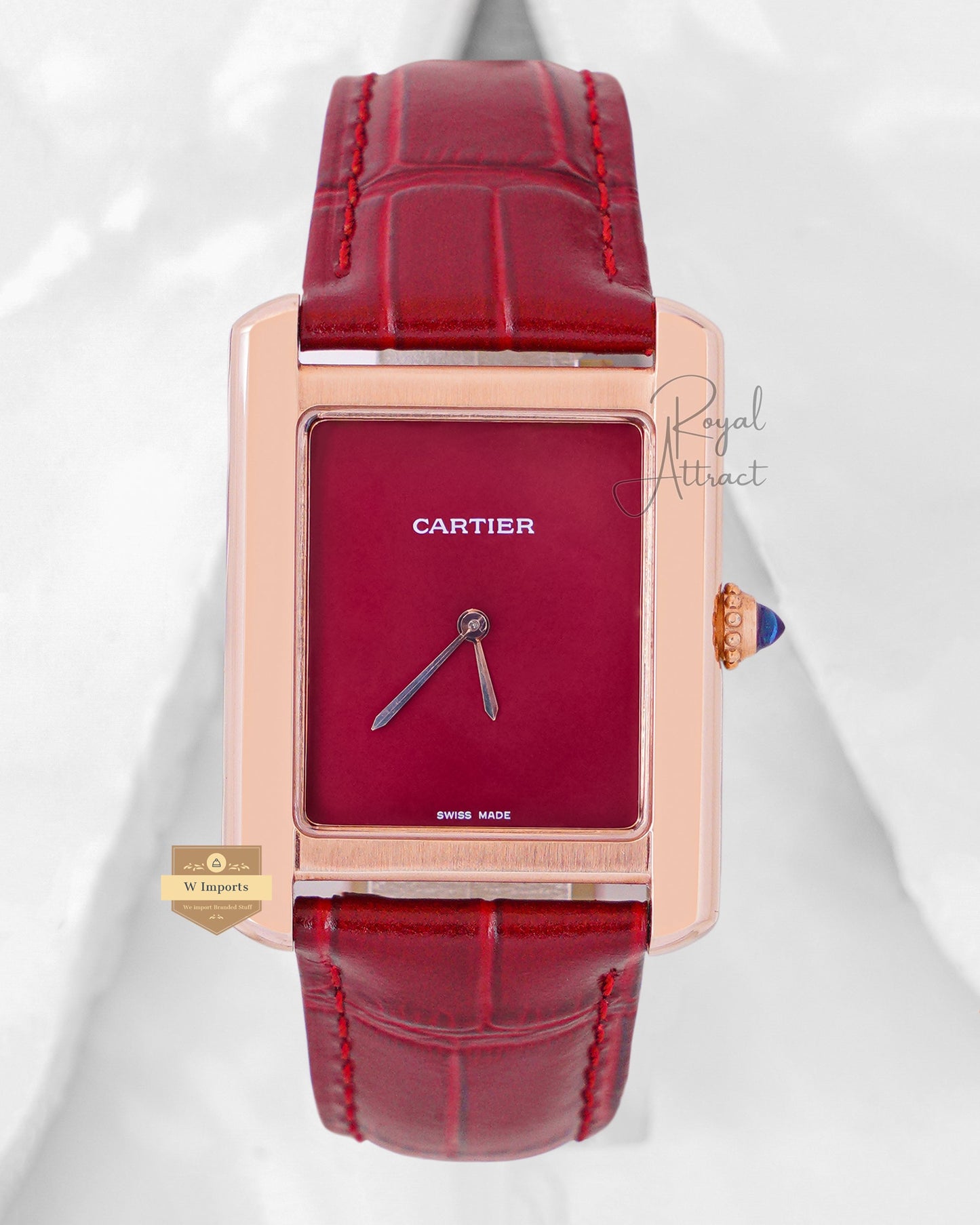 Latest Collection Rose Gold Case With Maroon Dial & Leather Strap Watch