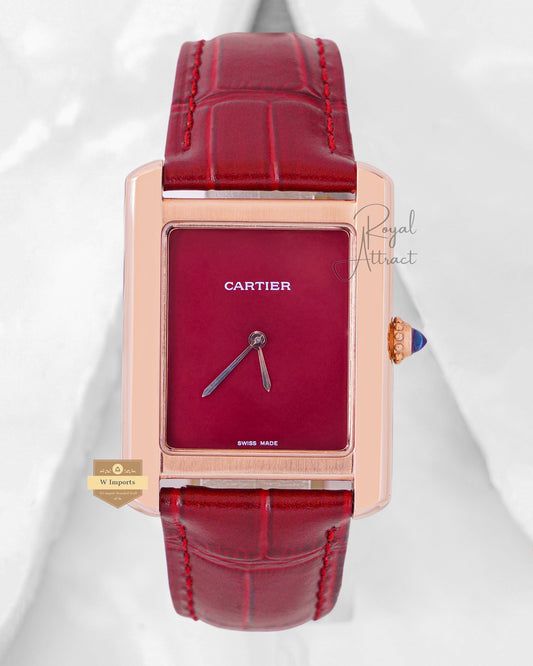 Latest Collection Rose Gold Case With Maroon Dial & Leather Strap Watch