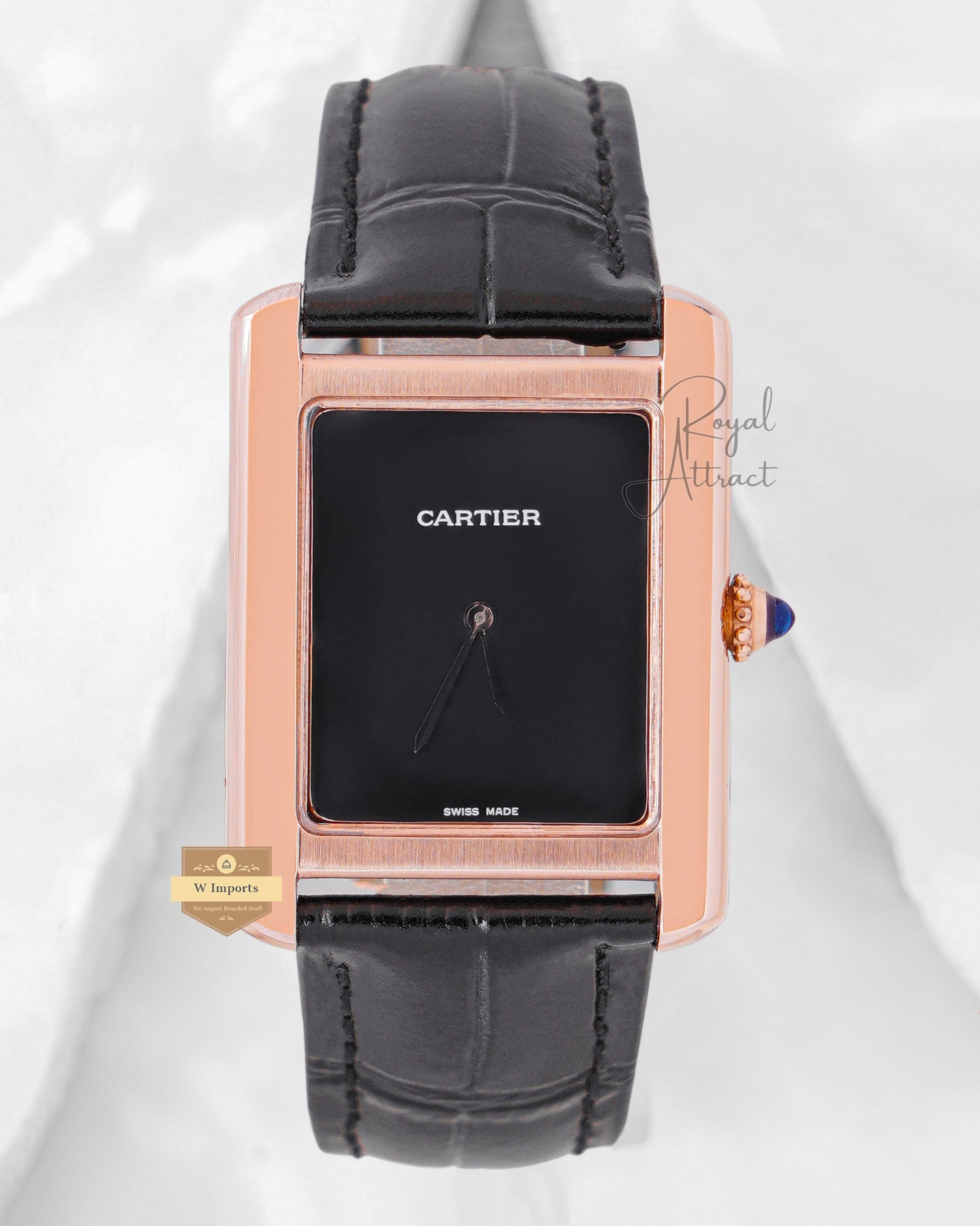 Latest Collection Rose Gold Case With Black Dial & Leather Strap Watch