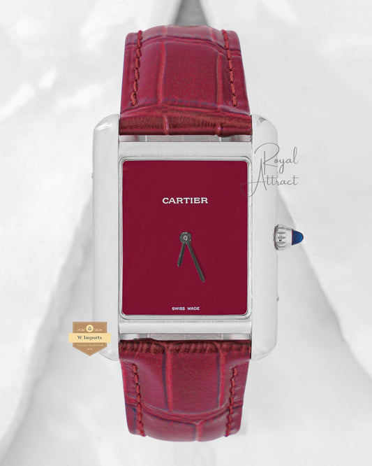 Latest Collection Silver Case With Maroon Dial & Leather Strap Watch