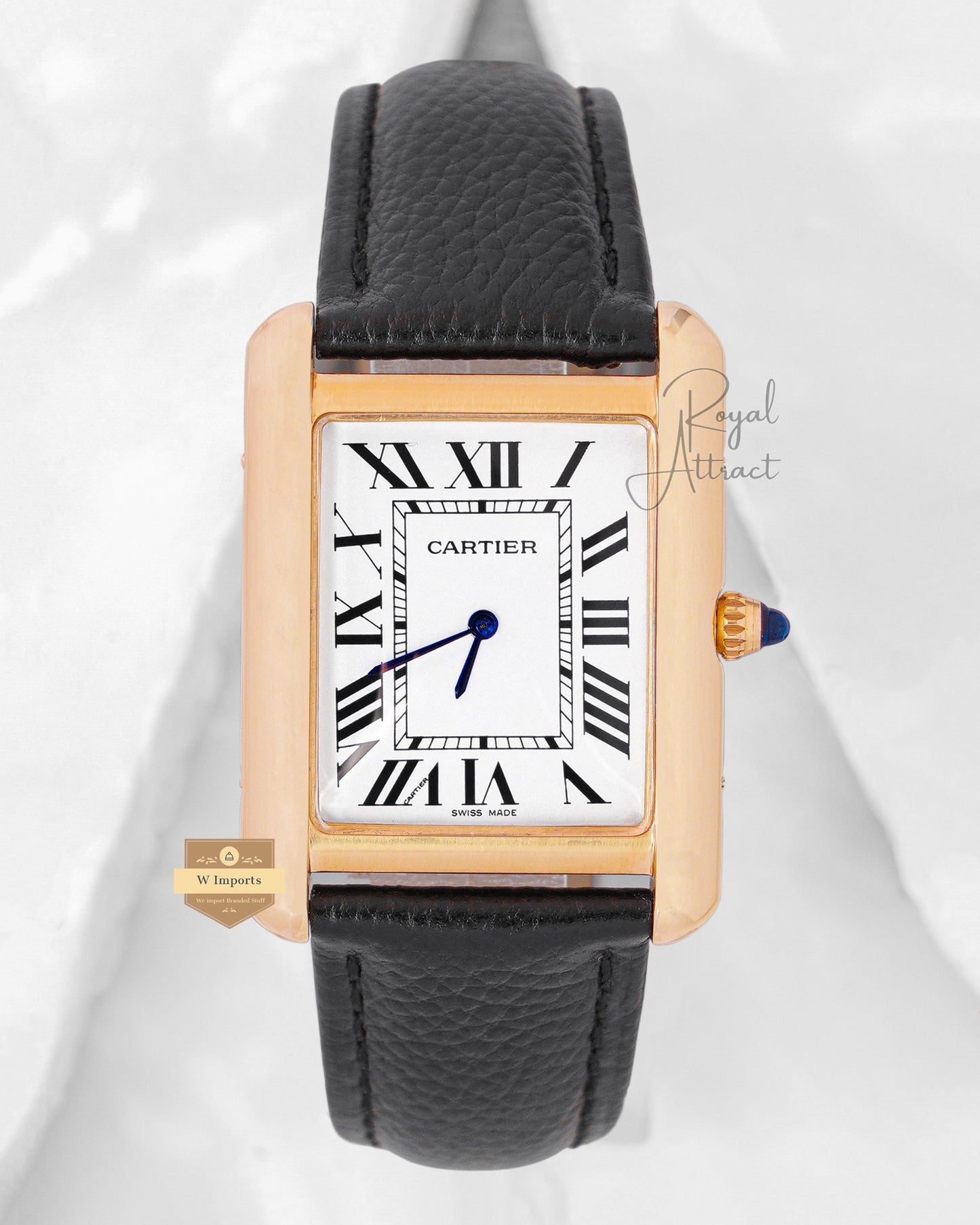 Latest Collection Yellow Gold Case With White Dial & Black Leather Strap Watch