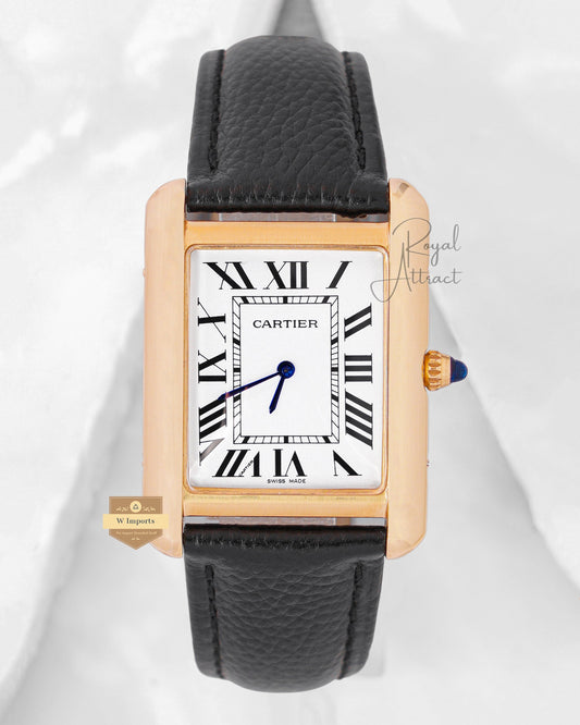 Latest Collection Yellow Gold Case With White Dial & Black Leather Strap Watch