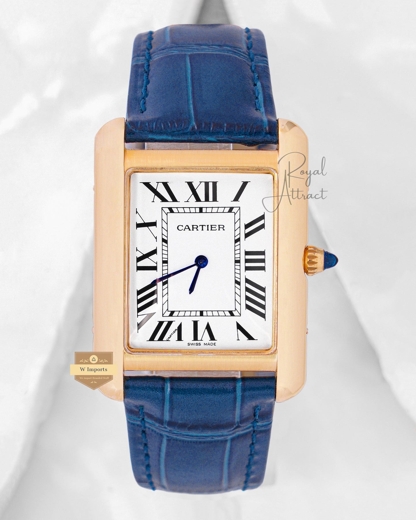 Latest Collection Yellow Gold Case With White Dial & Blue Leather Strap Watch