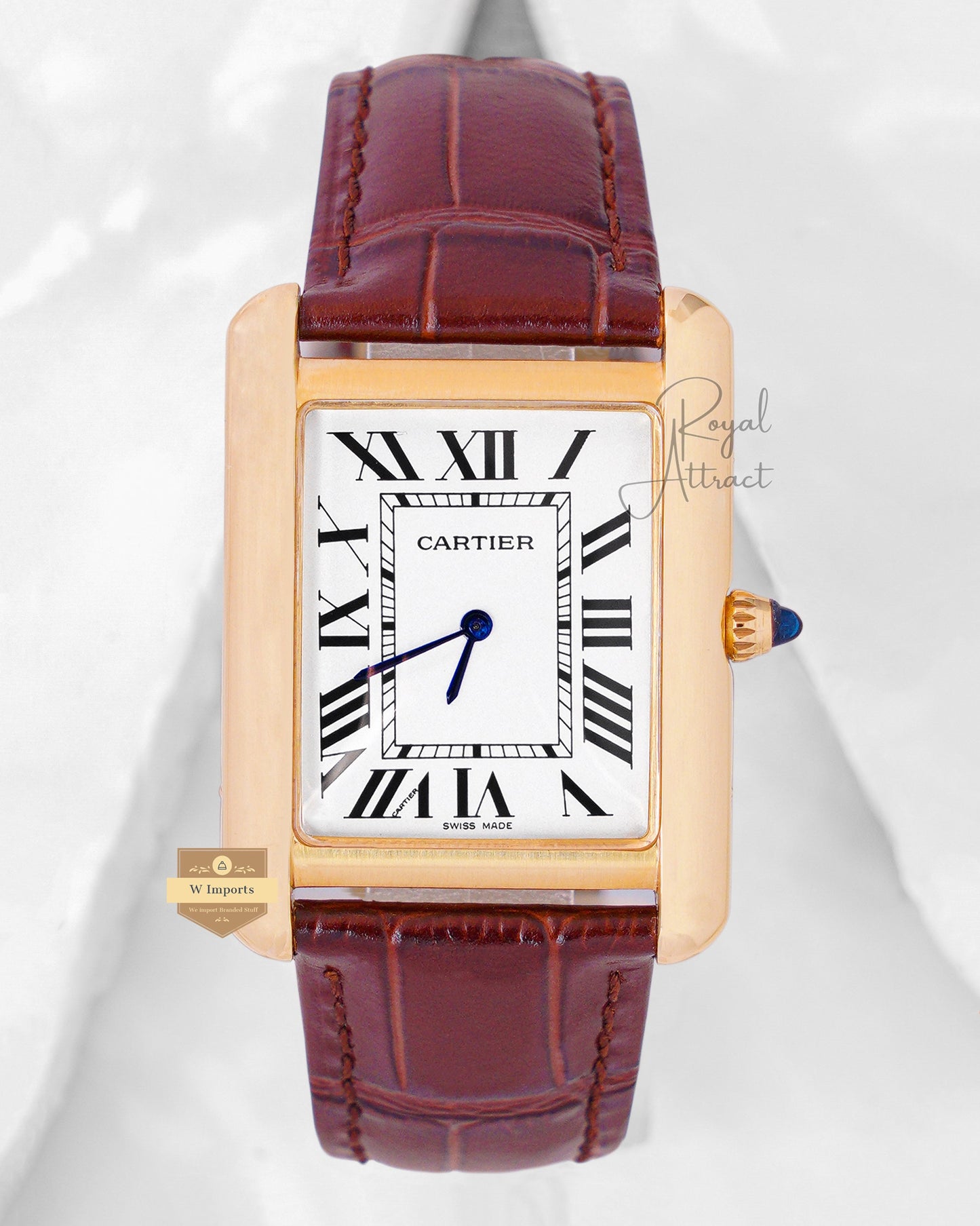 Latest Collection Yellow Gold Case With White Dial & Brown Leather Strap Watch